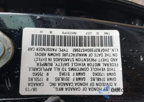 2013 Honda Civic Lx из США, поврежденный, VIN 2HGFB2F59DH572982